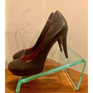 Gucci Womens Dark Brown Leather Nappa Charlotte Pump Platform High Heel Size 39